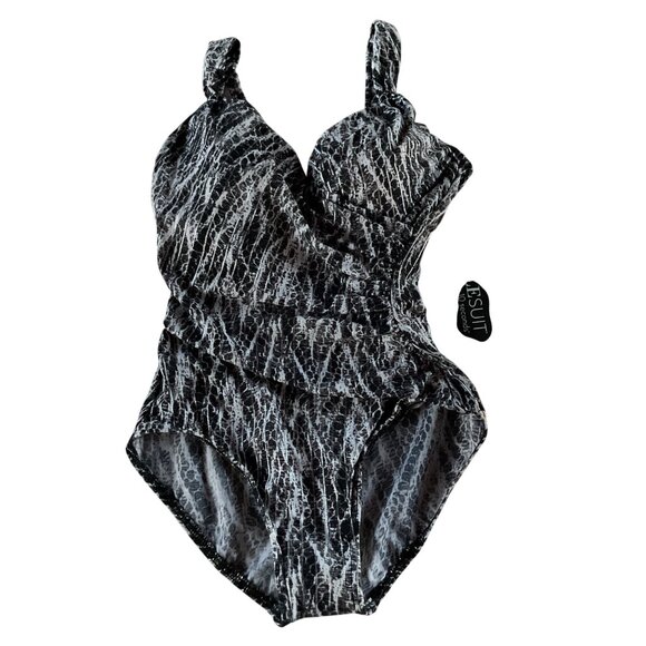 NWT Miraclesuit Chevron Python Siren 1PC Womens Swimsuit L Adjustable Straps NEW - Picture 3 of 14